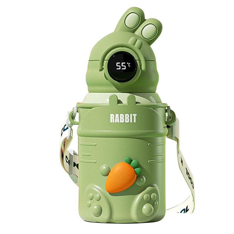 500ML Display Temperature Christmas Thermal Cup with Cup Sleeve Leak-Proof Children Straw Water Bottle Xmas Gifts Decoration