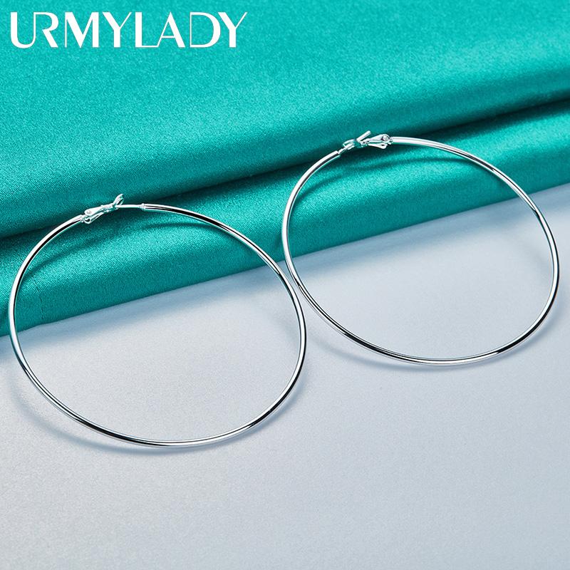 Pendientes URMYLADY de Plata de Ley 925 lisos de 50/60/70/80mm para mujer, joyería con dijes