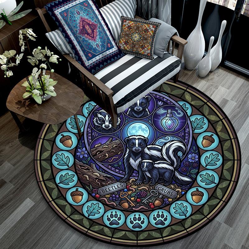 Skunk Family Moonlit Forest Round Area Rug Under Office Chairs Bedroom Living Room Home Decor 80cm x 80cm
