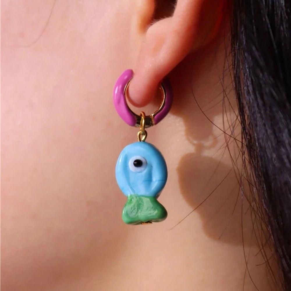 Lip Enamel Fish Earrings Jewelry Accessories Hoop Earrings Temperament Charms Ear Buckle  Lady