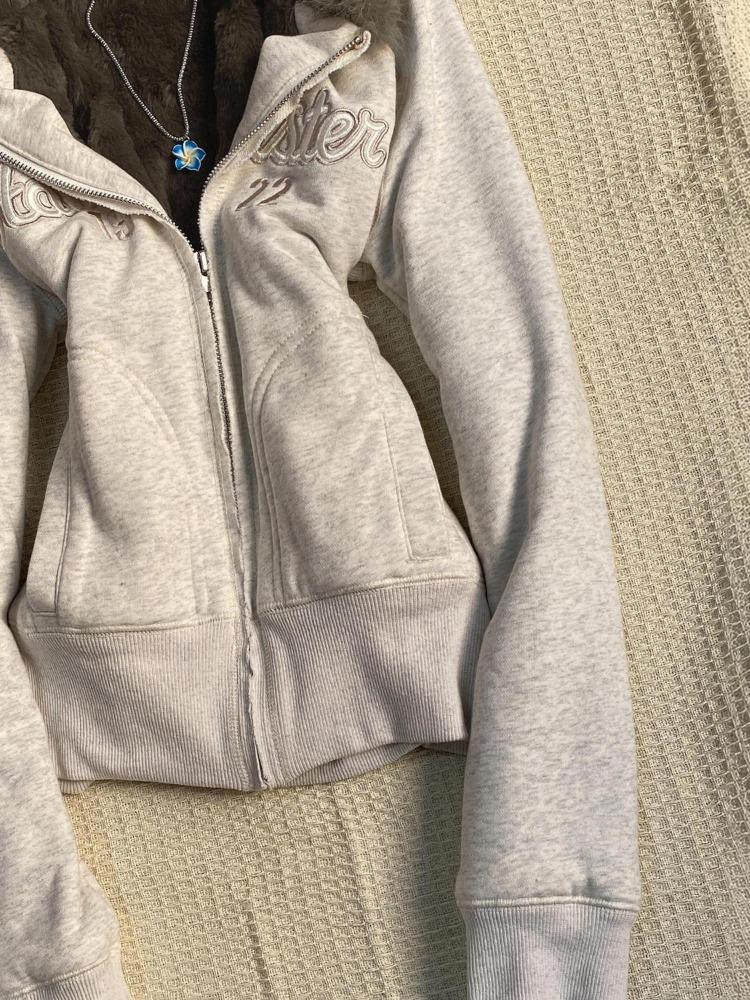 Jackets Women Autumn Winter Embroidery Letter Zipper Outwear Loose Hoodies Y2k Harajuku Grunge Sweatshirts