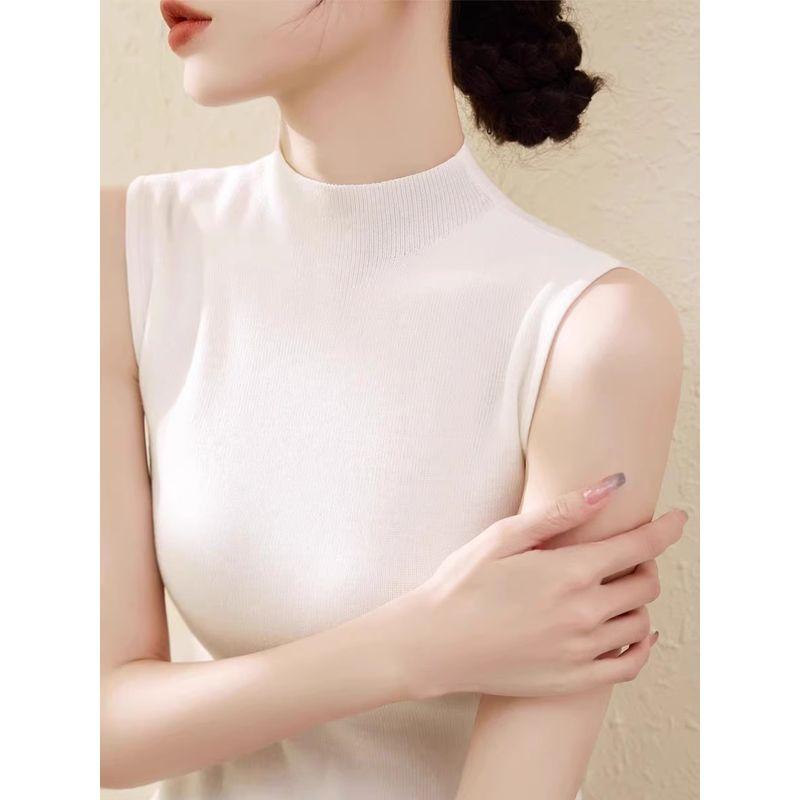 

New Arrival T-shirt Fashion Half Turtleneck Silm Bottoming Women s Summer Lyocell Tencel Sleeveless Knitwear Ice Silk Vest White S([Recommended 40.00 kg-50.00 kg]])