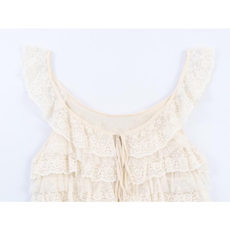 Spring 2026 European & American Style Lace Layered Spaghetti Strap Top