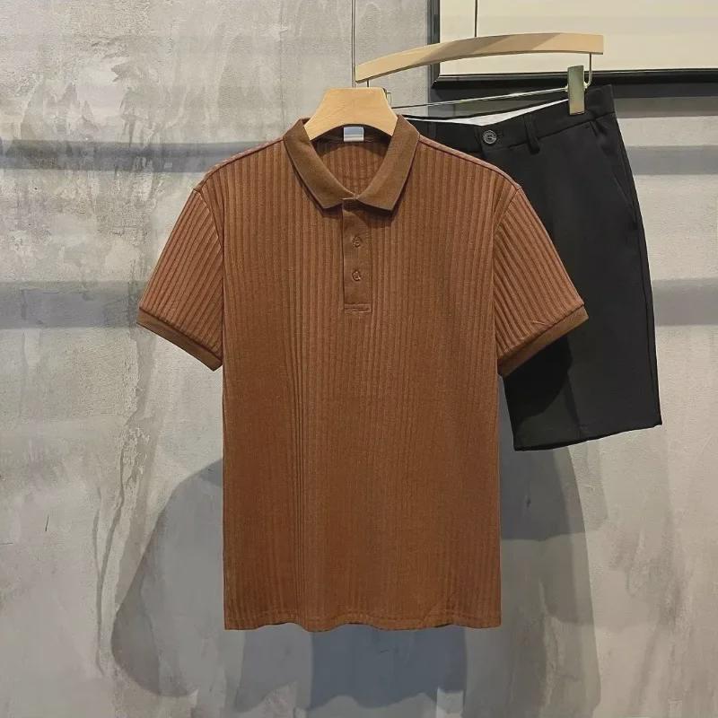 

Мужская летняя полосатая мерсеризованная рубашка-поло с отворотом 2XL кофейный