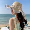 Pearl Wide Brim Sun Hat Breathable Fisherman Sunshade Cap Fashion Lace Streamers Straw Hat  Spring