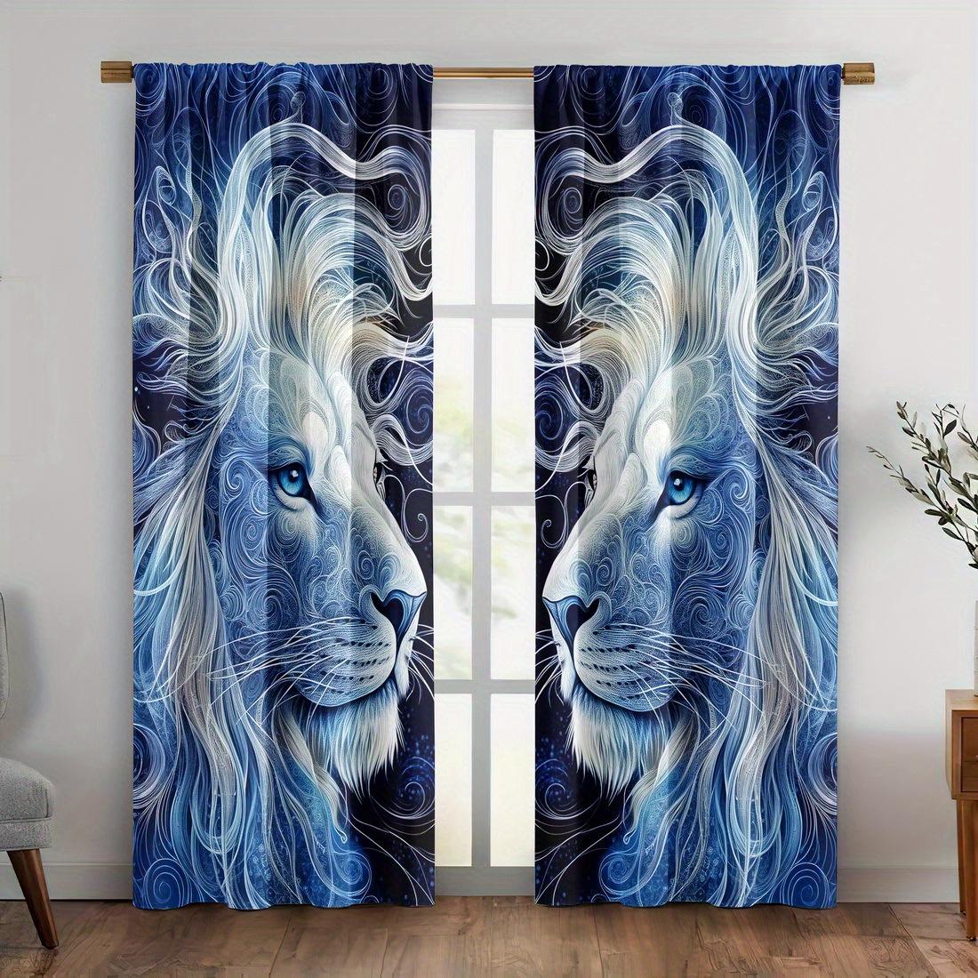 

Lion Print Pattern Curtains Polyester Fabric Suitable Bedroom Living Room Curtain Made Of Washable Area Ready W100*H70(CM)-Rod Pocket&1PCS