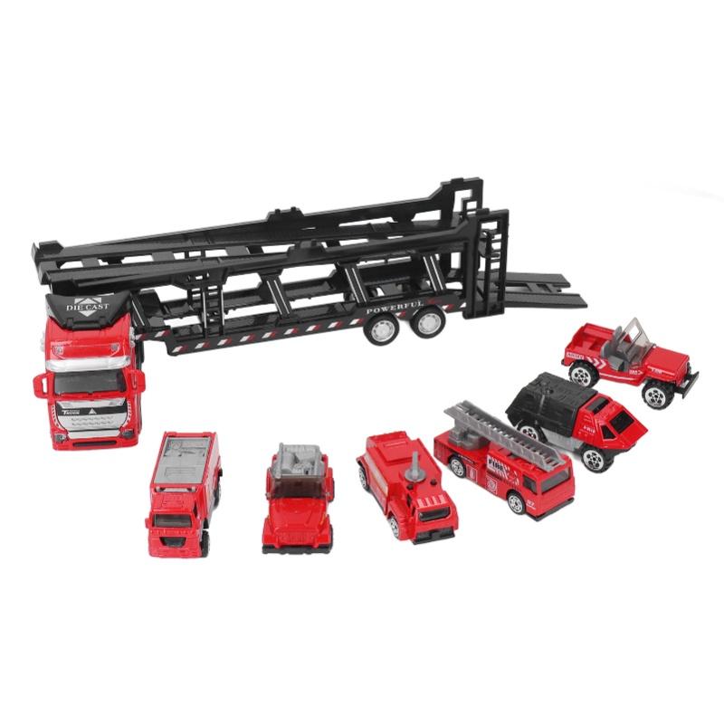32cm Car Carrier Truck For Boys With 6 Small Car Vivid Separable Pull Back Fire Truck Car Carrier For Collect белый