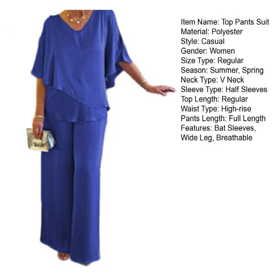 2 Stück/Set Damen Top Hose Anzug V-Ausschnitt Fledermausärmel Unregelmäßiger Saum