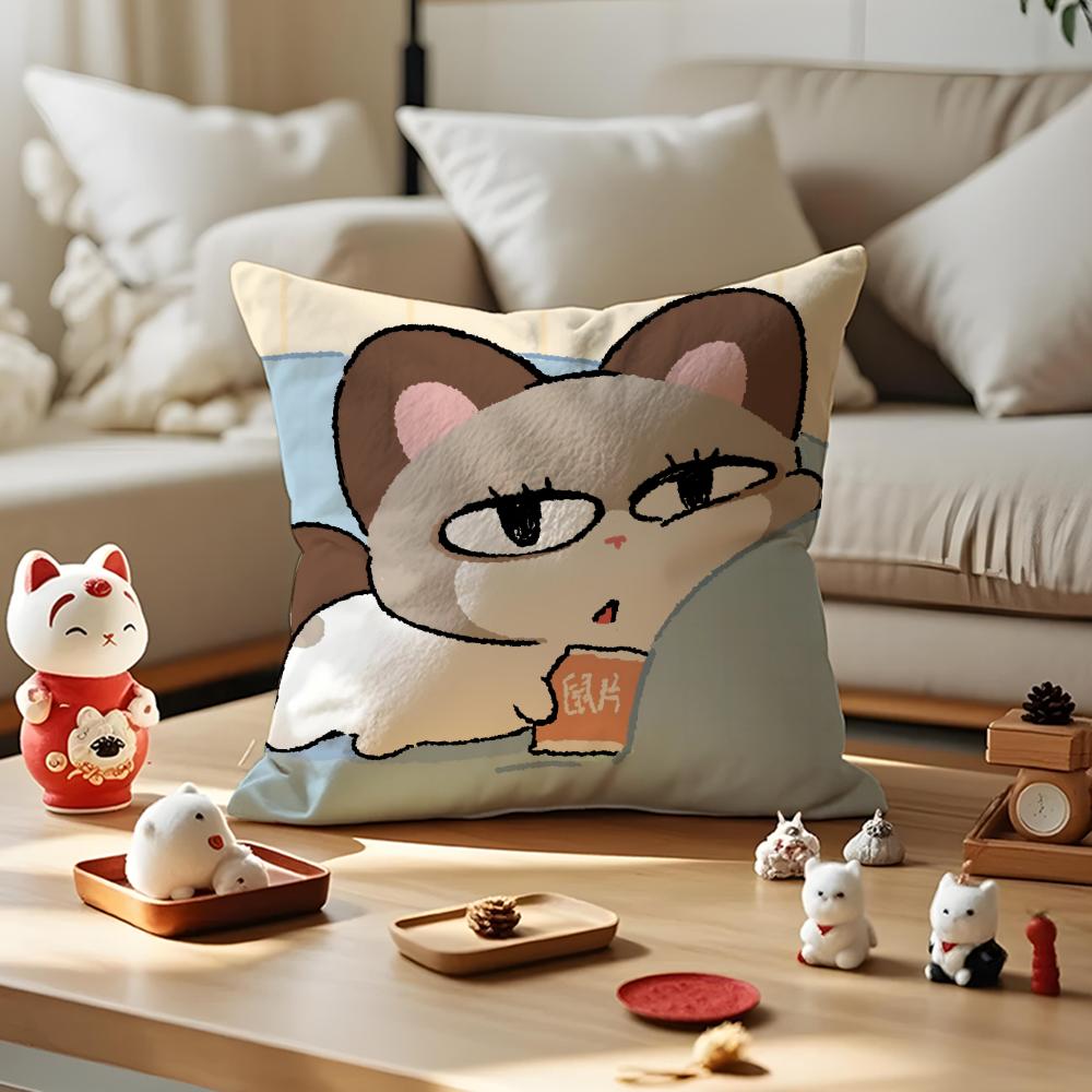Cute Cat And Dog Cushion Cover Anti-dustmite Pillowcase Invisible Zipper Silky Short Plush Sofa Cushion Cover