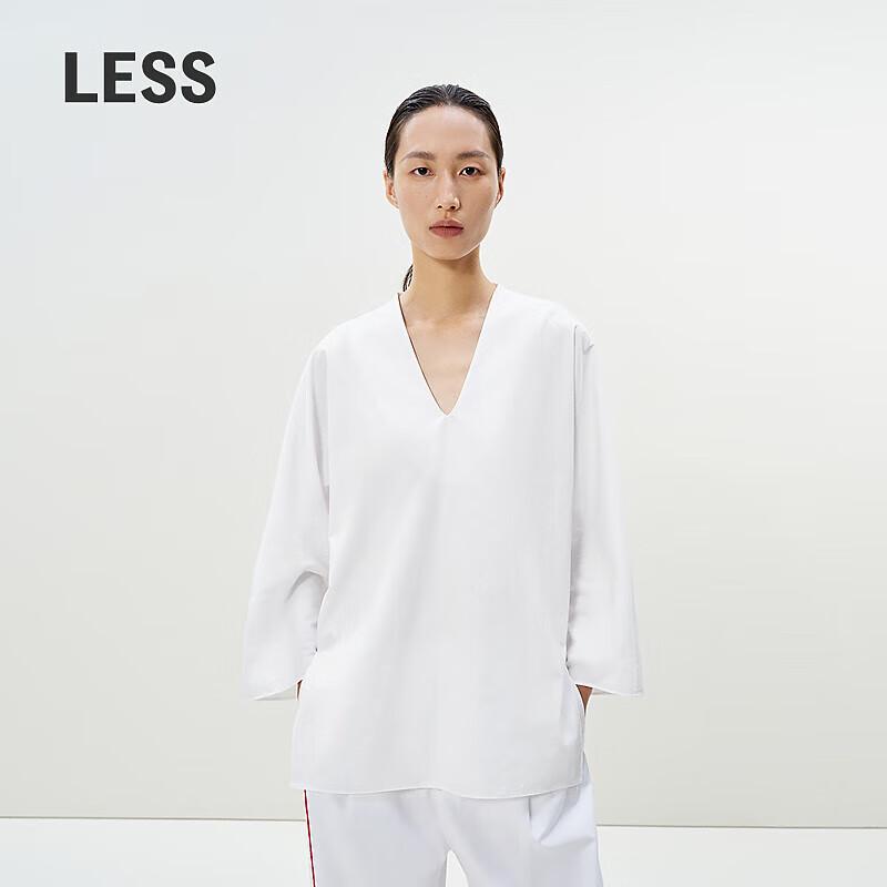 LESS 2025 Summer V-Neck Loose Long Sleeve Shirt L