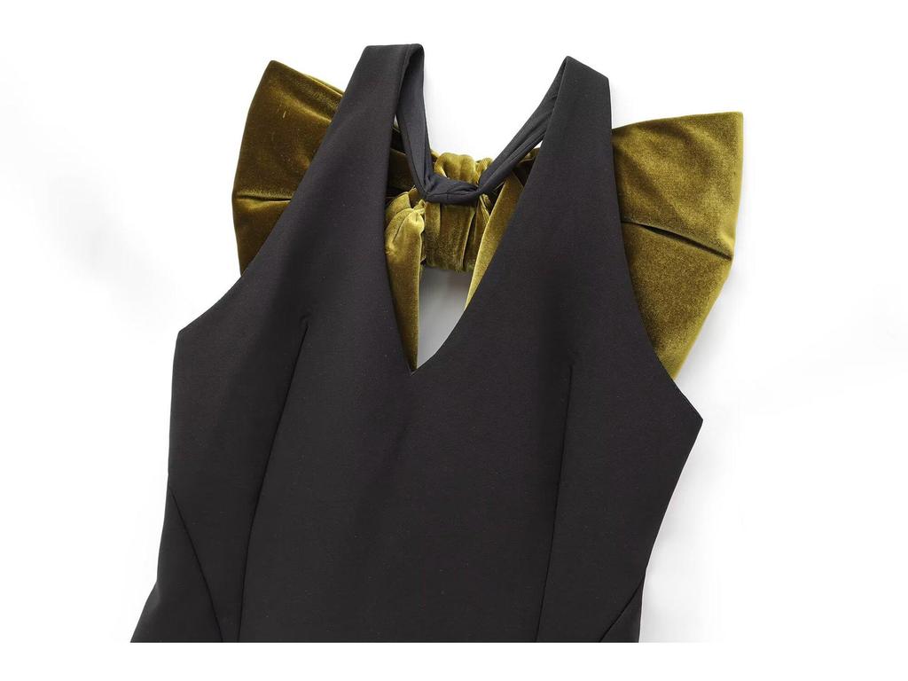 2024 Autumn/Winter European & American Sweet Velvet Spaghetti Strap Dress with Oversized Bow