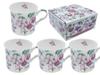 Set of 4 Porcelain Cups Fuchsia Set Flowers Gift 4 Pieces