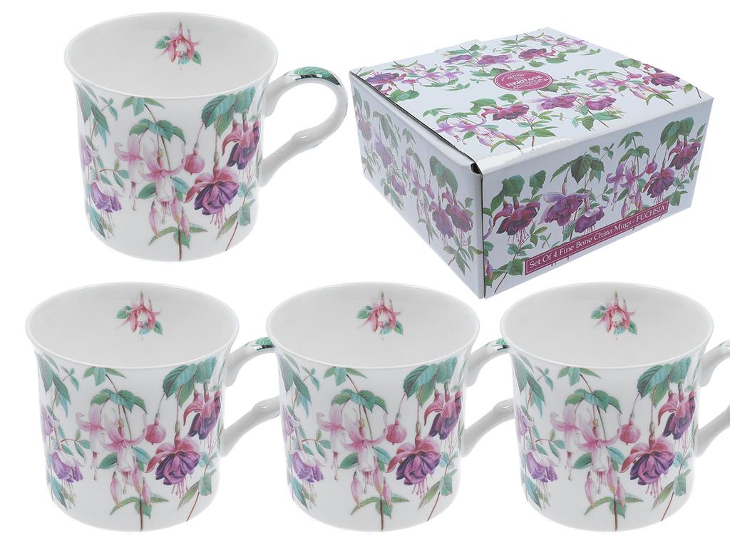 Set of 4 Porcelain Cups Fuchsia Set Flowers Gift 4 Pieces