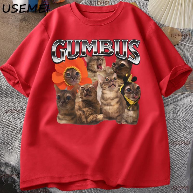 

Gumbus Cat Funny Meme Tshirt Cotton Shortsleeved Unisexs Casual Tops Harajuku Oversize Tee Cotton Fashion Streetwear S