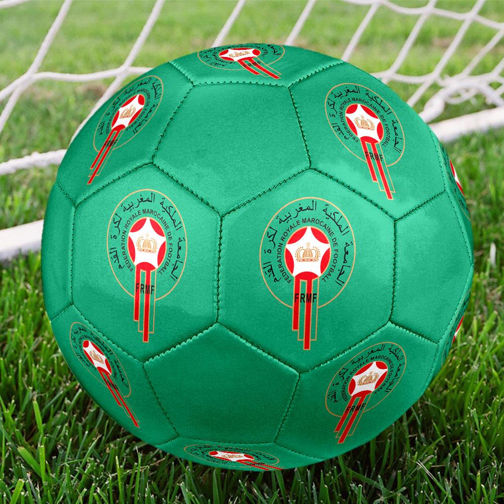Ballon de Football Taille 5 Équipe Nationale du Maroc, Cousu à la Machine PVC, Durable & Rebonds Élevés, Convient à Tous les Âges, Produit Dérivé pour Fans, Matches & Utilisation Extérieure. blue