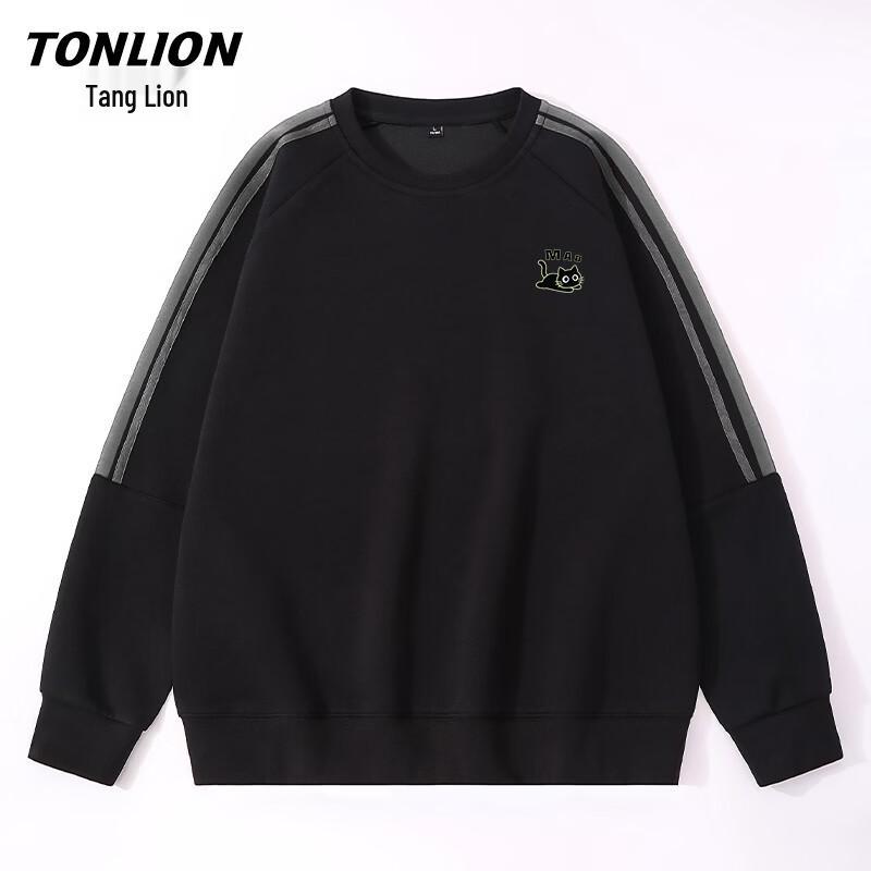 TonLion Men s Loose Fit Spliced Round Neck Sweatshirt 2XL