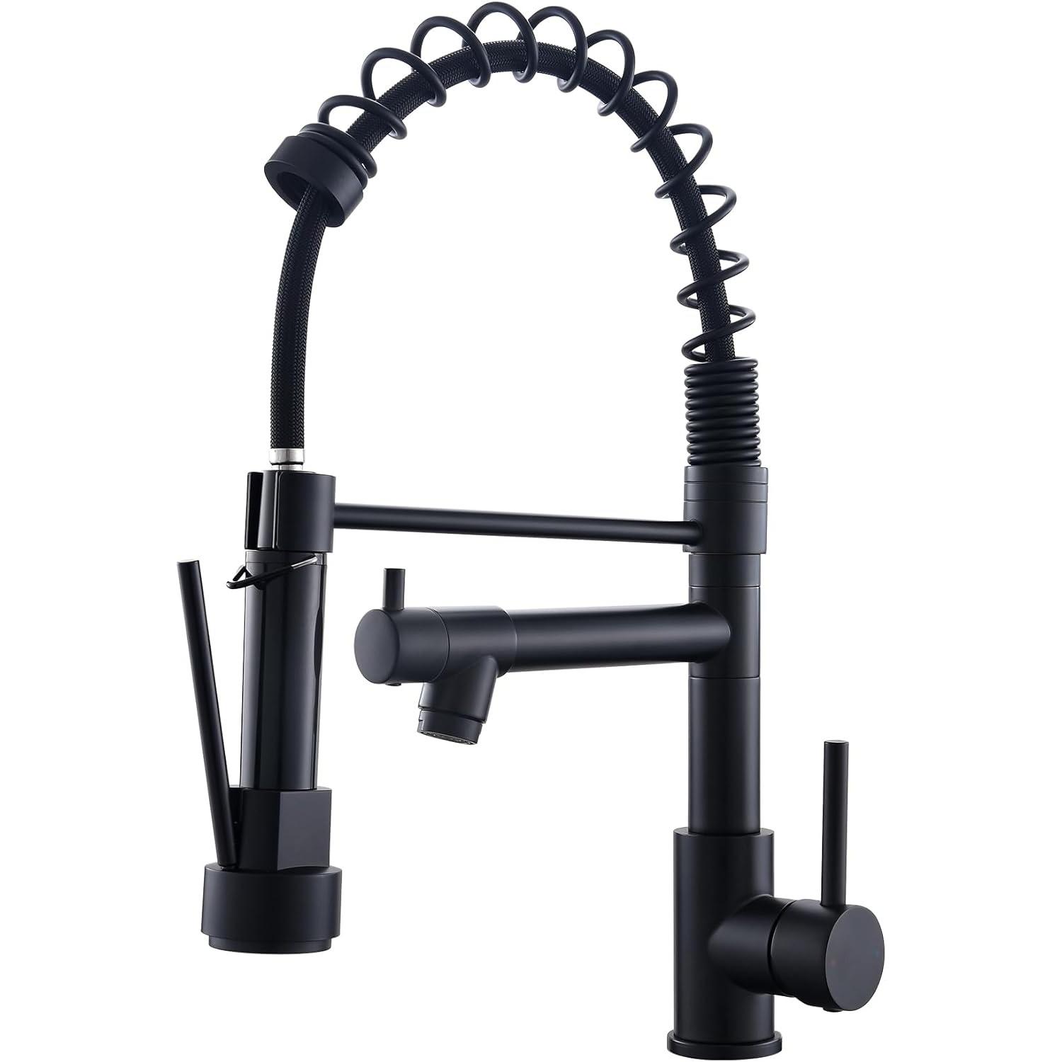 

Kitchen Faucet Contemporary Spring Design Single Handle Copper with Pull Down &Out Sprayer in Brushed Nickel чёрный