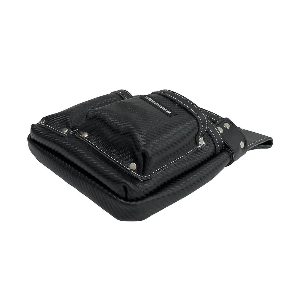 SK11 Carbon Leather Nail Genuine Cowhide Leather with Belt Loop Pouch, Slits, Black, SK-CLK