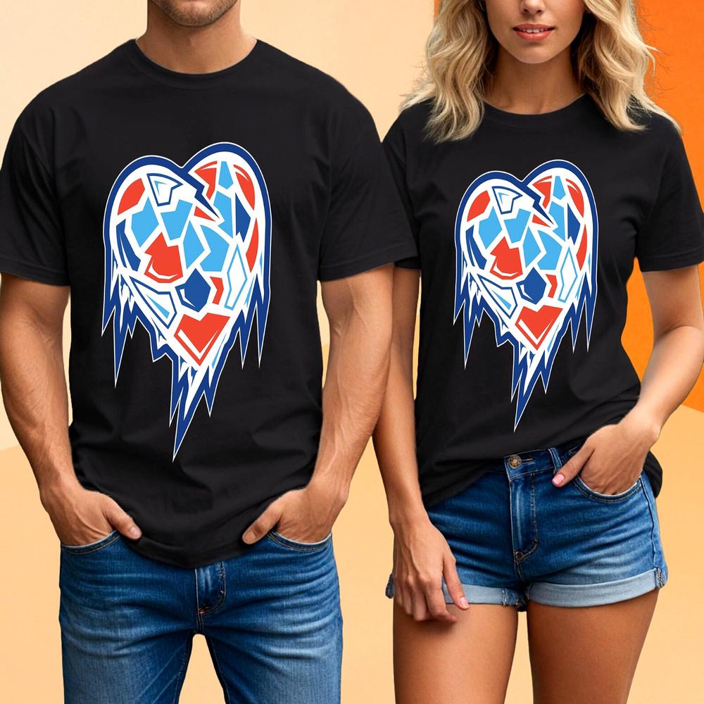 Shattered Ice Heart T-Shirt Broken Love Graphic Tee Blue Red Unisex Streetwear
