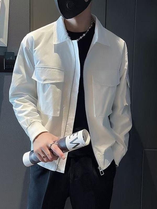 Trendy Men's Solid Color Multi-Pocket Workwear Jacket for Spring & Autumn