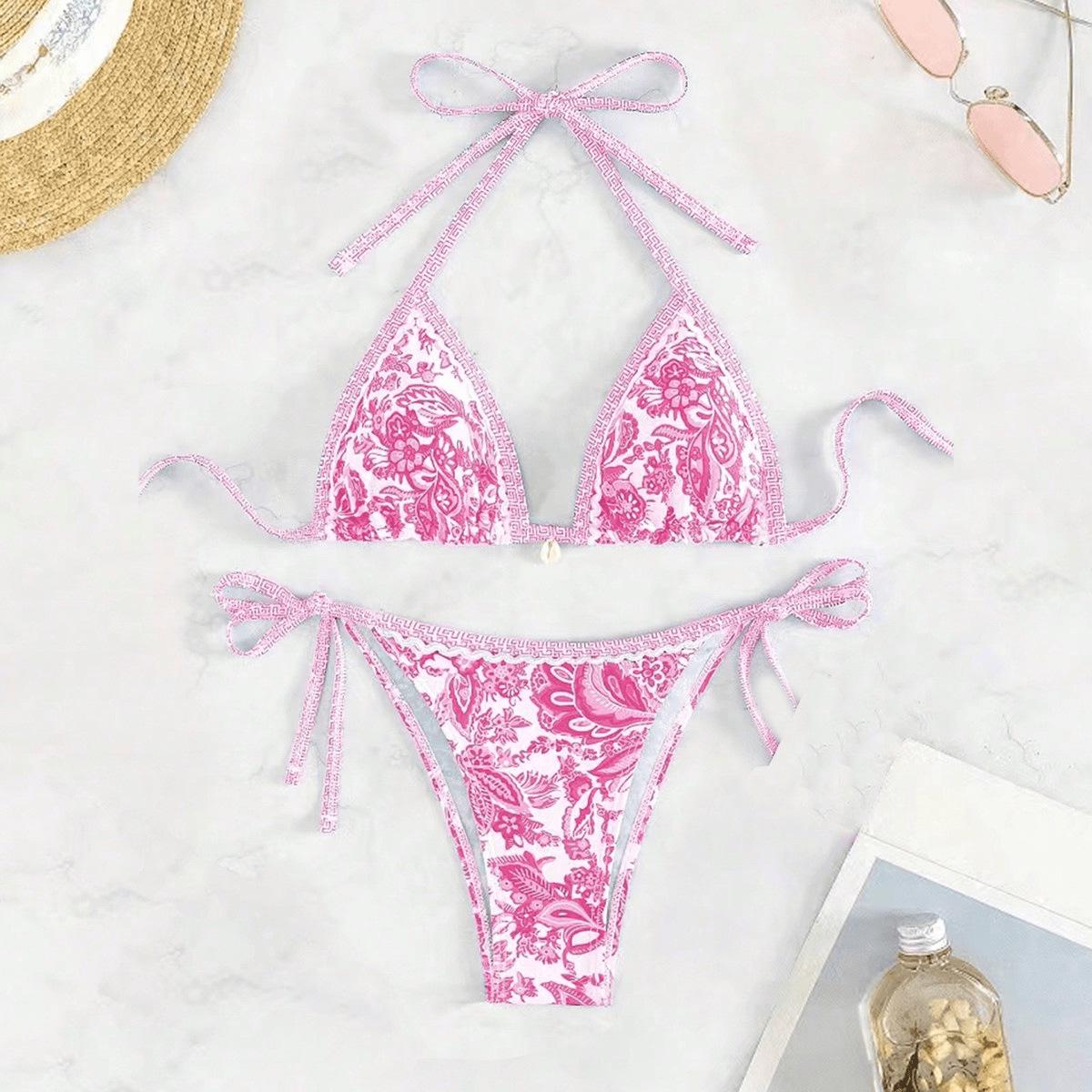 

European & American Print Sexy Tie-up Bikini Set (2025) Small квітковий/рожевий