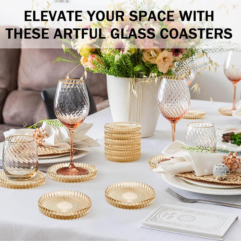 Glass Candle Holders,Crystal Pillar Plates Modern Coasters for Drinks,Centerpiece,Home Decor,Wedding,Halloween,Christmas,Party