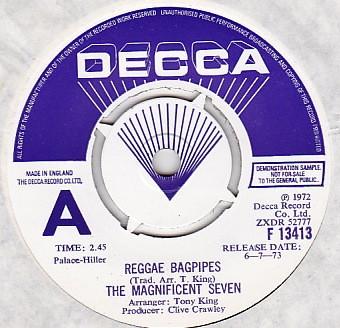

7inch Record MAGNIFICENT SEVEN - Reggae Bagpipes F13413PROMO Decca 1973 UK Pop Used