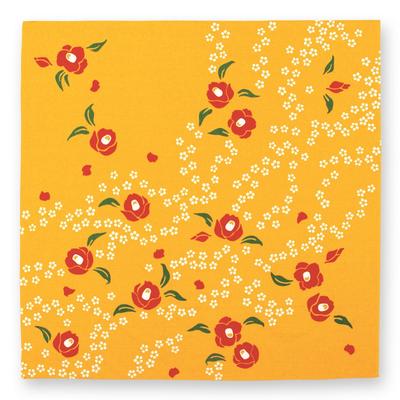 Miyamoto Handtuch Kenema Großes Furoshiki mit Kamelie und Weide 90x90cm Handbedruckt (Einwickeltuch) Design,