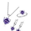 3Pcs Romantic Heart Cubic Zirconia Jewelry Combo Set Necklace Earrings Ring Perfect For Daily Or Formal Occasions