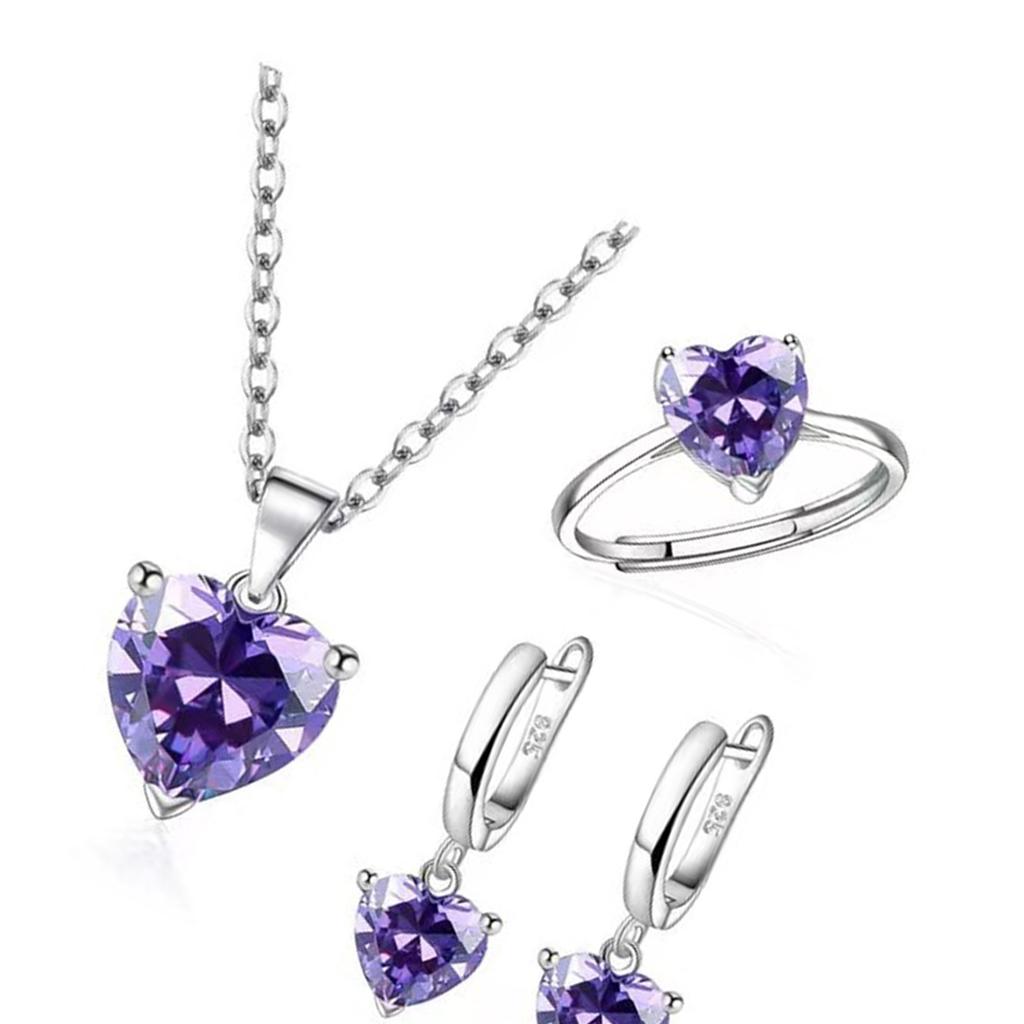 3Pcs Romantic Heart Cubic Zirconia Jewelry Combo Set Necklace Earrings Ring Perfect For Daily Or Formal Occasions