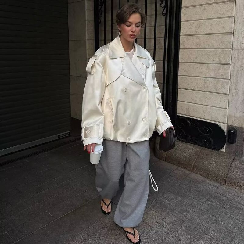 Za Export New Arrival Women's Clothing ZR Fashion Style Fashion All-Match Casual Lapel Double Breasted Short Trench Coat