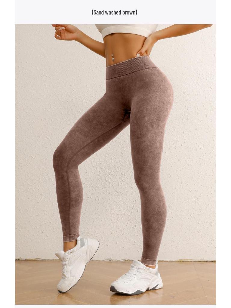 טייץ יוגה בגזרה גבוהה להרמת ישבן עם גימור שטוף חול