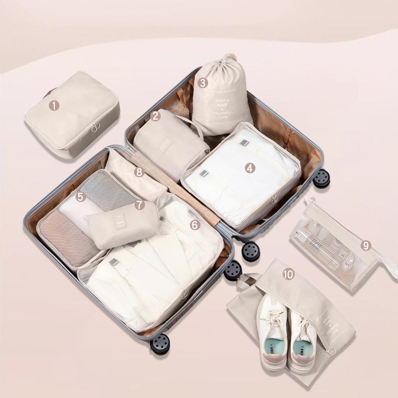 6/7/8/9/10 Pcs Set Travel Organizer Storage Bags Suitcase Packing Cubes Set Cases Portable Luggage Clothes Shoe Tidy Pouch Folding