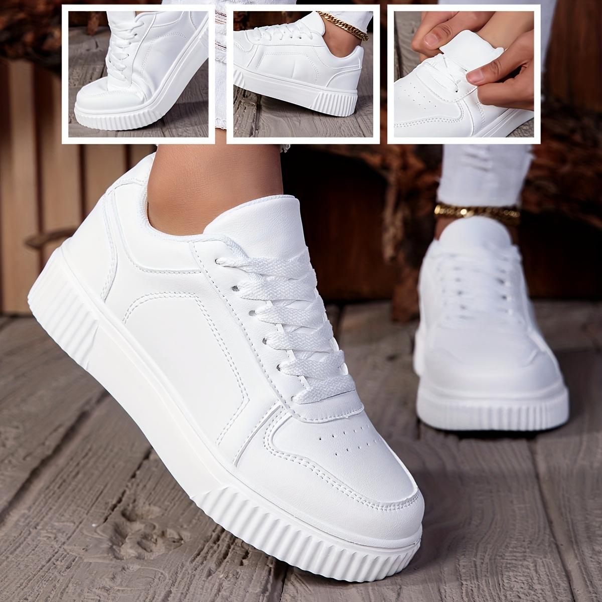 

Women S Casual Low-Top Lace-Up Sneakers - Breathable Lining, All-Season Comfort, Lightweight PU Upper & EVA Sole, Minimalist Design,Outdoor Walking 36 белый