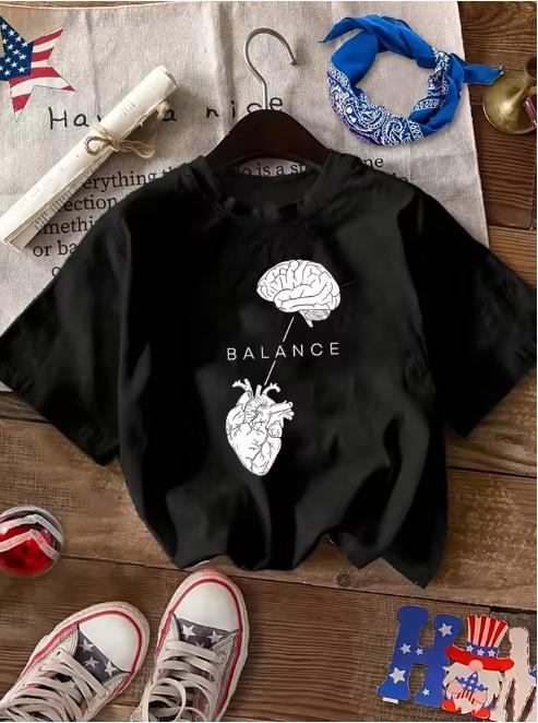 Brain and Heart Printed Fashion Short Sleeve Casual Short Sleeve Round Neck Tshirt Womens Clothing Women Clothes Tshirts
