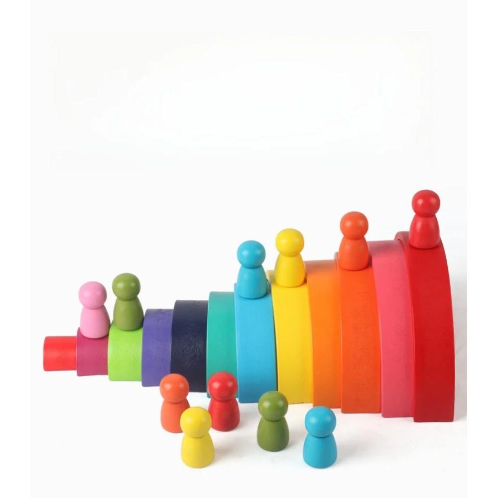 Wooden Building Blocks Rainbow Arched Semicircle Colorful Minion Toys for Early Childhood Education Color Cognition Souptoys