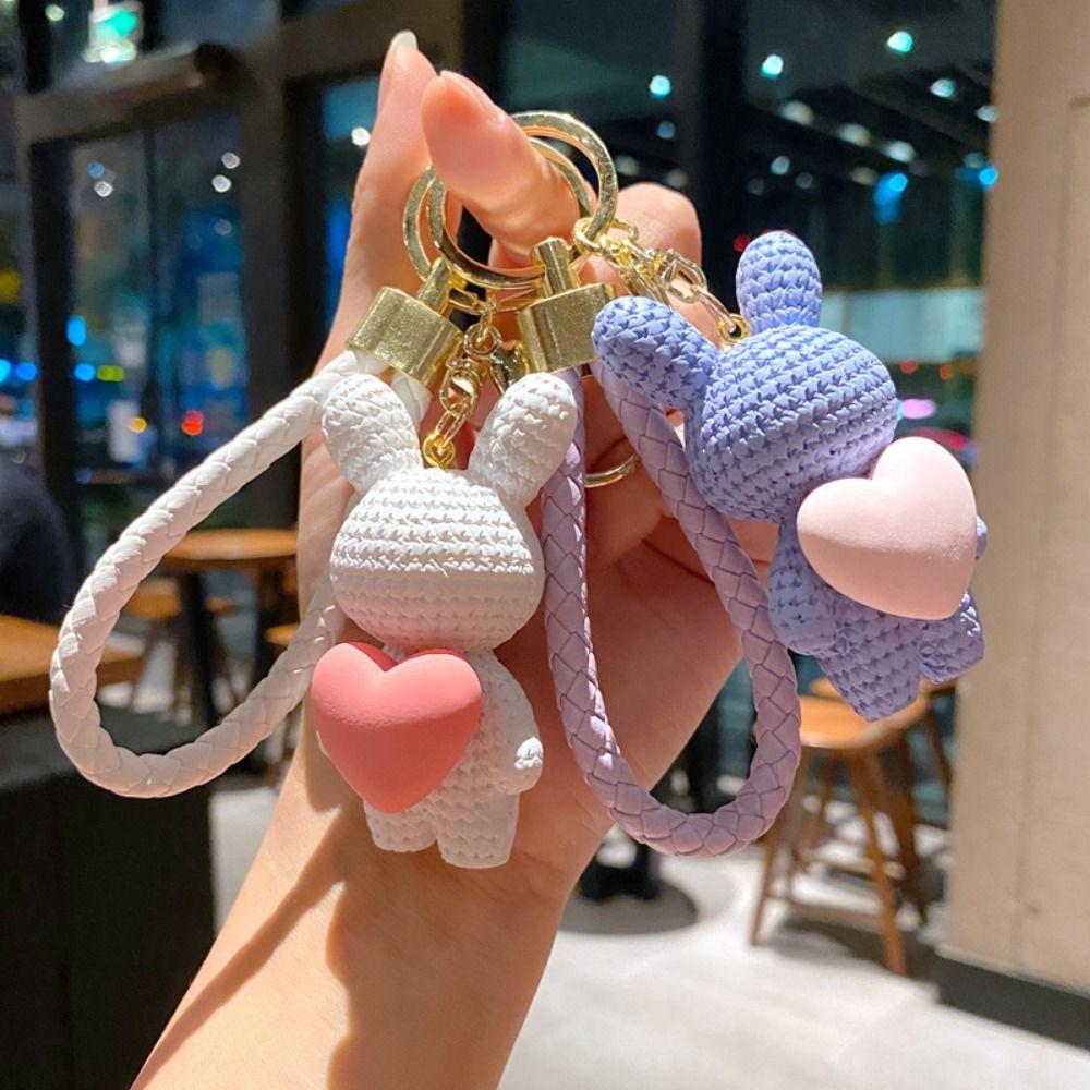 Resin Resin Bunny Keychain Rabbit Resin Chubby Keychain Knitting Rabbit Keyring  Backpack