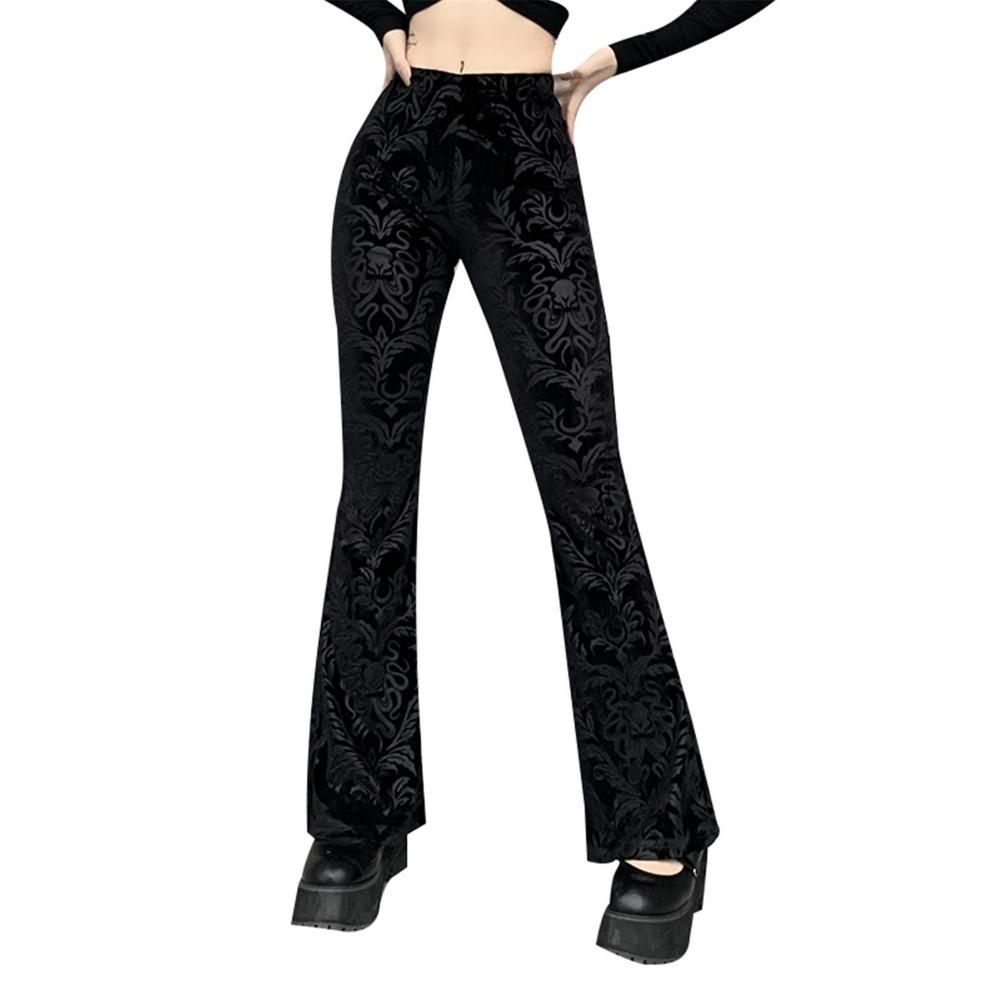 Kadın Moda Rahat Pantolon Vintage Gotik Otik Baskı Yüksek Bel Pantolon