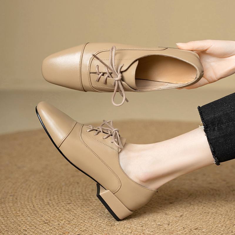 Krazing Pot Cow Skin Square Toe Size 43 Thick Low Heels Fashion Office Lady Deep Mouth Autumn Pumps