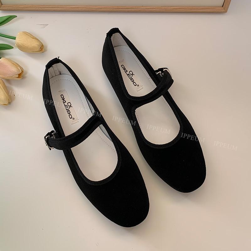 

IPPEUM Red Velvet Ballet Flats Shoes Women Buckle Round Toe Ballerinas Zapatos Mujer Mary Janes Shoes 245 чёрный