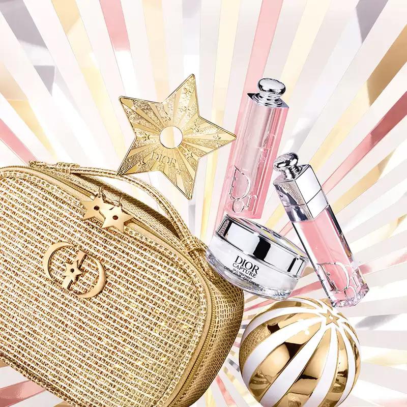 Dior Tas Betoverende Lipgloss + Kleurveranderende Lippenbalsem + Kleine Fles Gezichtscrème Kleurverzorgingsset Goud Dubbele Ster Cosmetisch Natuurlijk en Langdurig