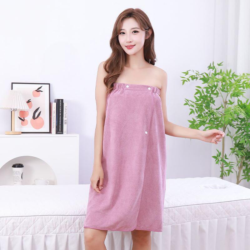 300g Absorbent Bath Skirt Towel - Wearable Bathrobe In Gray, White, Green, Purple
