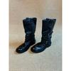 Cowhide Version~ Retro Belt Buckle Mid Boots Western Cowboy Boots Slim Thick-soled Fried Street Boots Female Knight Boots