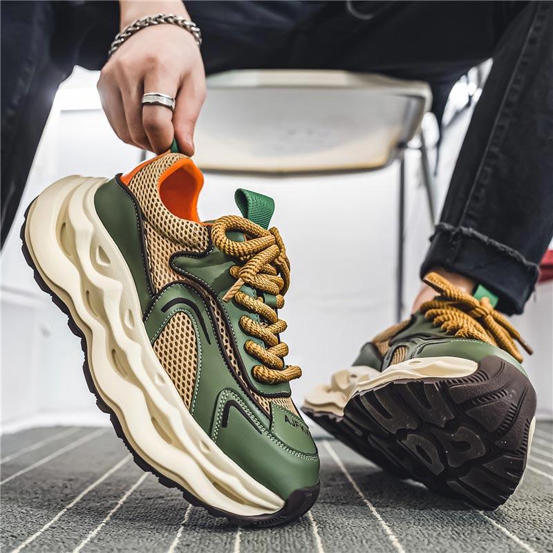 White Yellow Fashion Sneakers for Men Comfort Mesh Casual Sneakers Men Lace-up Platform Shoes Trainers Men Zapatillas De Hombre