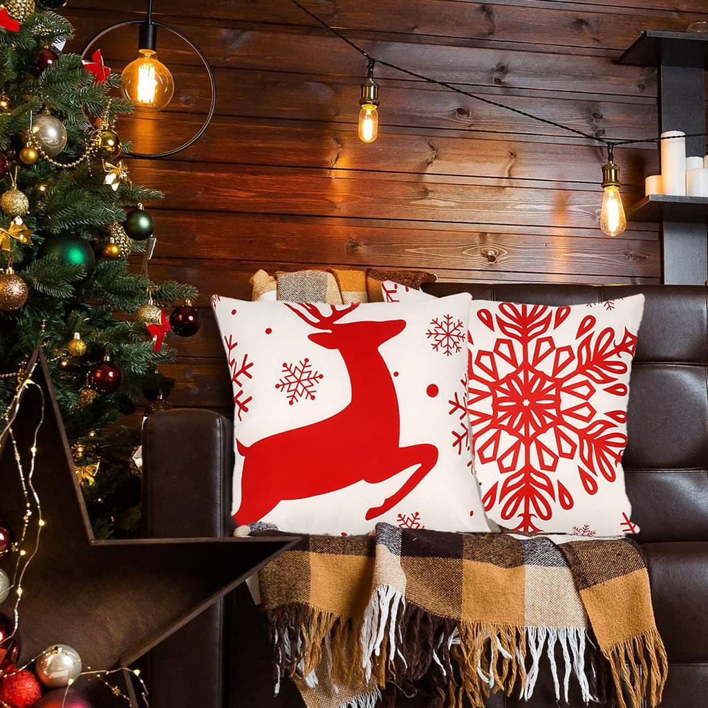 4PCS Christmas  Covers  Cases Santa 18 X 18 Inch Deer Decorative  Cases