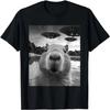 Funny Capybara Selfie with UFO Pattern Printed Women's T-shirt Summer Top Casual Round Neck Short Sleeved Women's Clothing