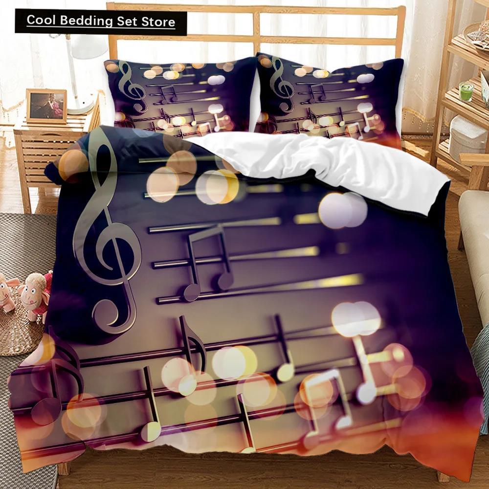 Music Duvet Cover Music with G-Clef Black Instrument Twin Bedding Set Monochrome Creative Rhythmic Ornate Polyester Qulit Cover