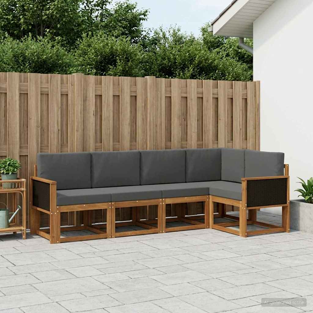 Outdoor Sofa Set 5 pcs Natural and Anthracite Polyester
