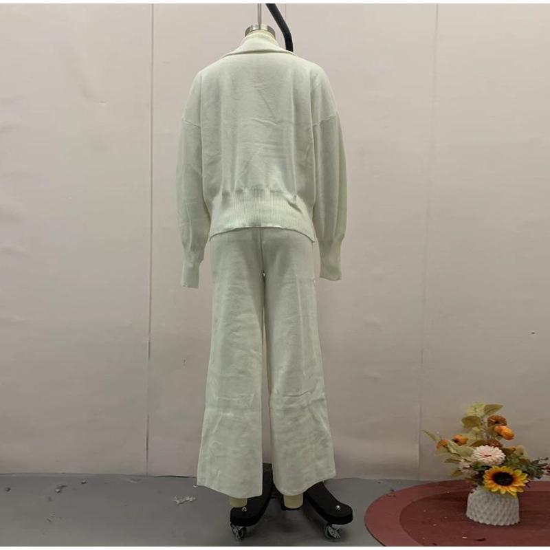 Lässiger Reißverschlussjacke-Pendleranzug Einfache einfarbige Streetwear Lange Hosen Outfits Frühling Herbst Gestrickte Damen Zweiteiler