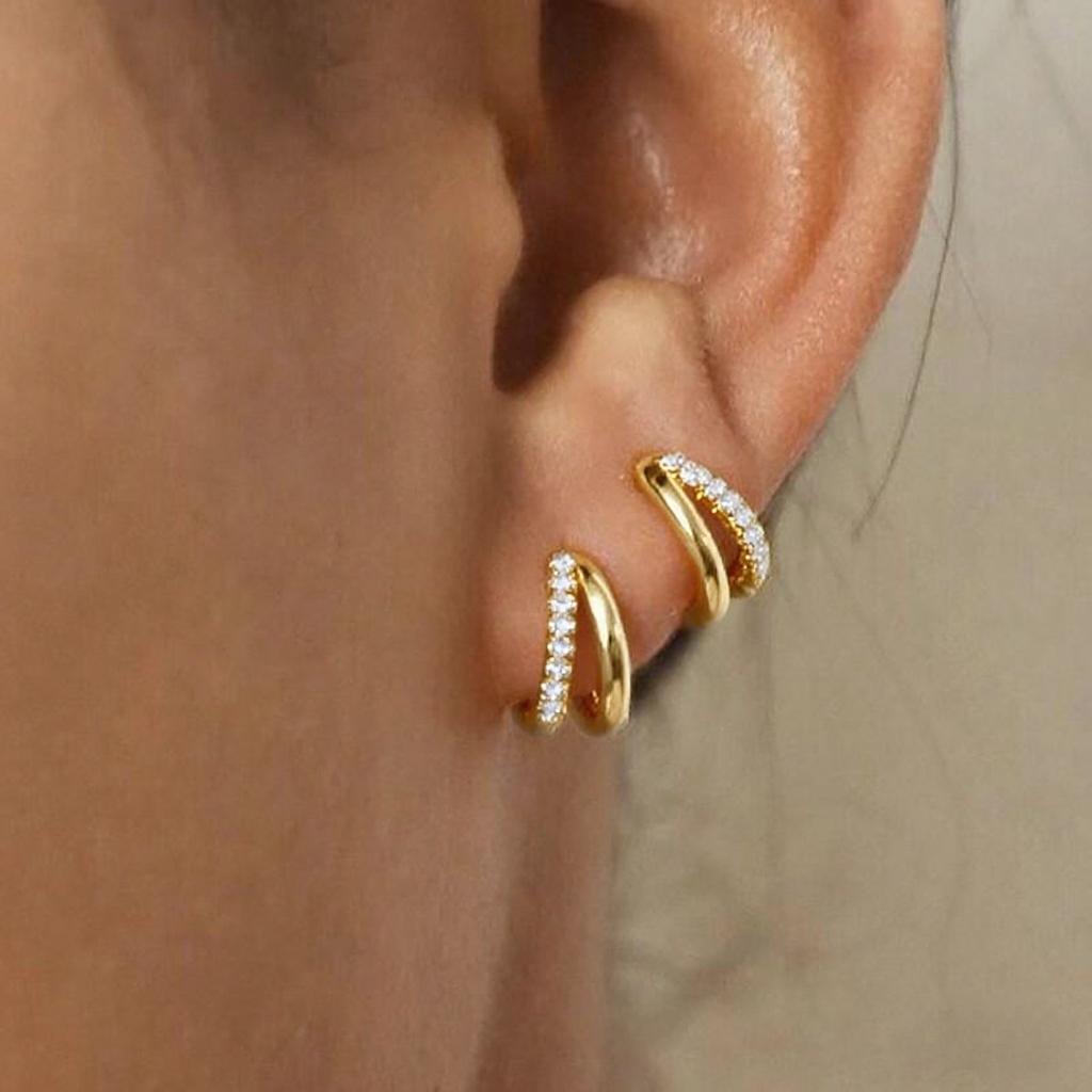 Elegant Double Layer Gold Chunky Hoop Earrings for Women Fashion Exaggerated Smooth C-Shaped Drop Earring Statement Jewelry Gift